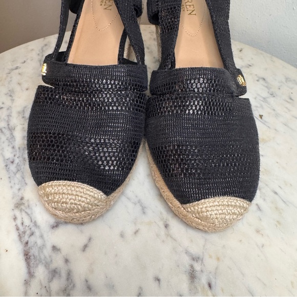 Ralph Lauren Wedges Size 9.5 M Fabric Upper black sandals shoes - Picture 4 of 8